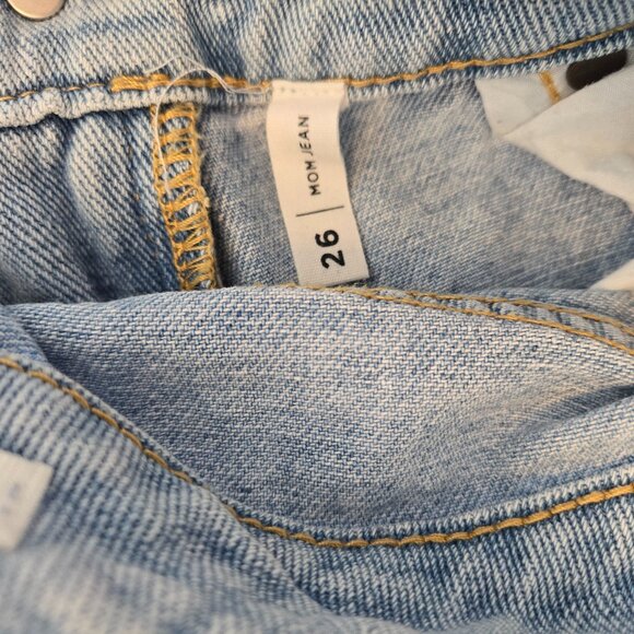 PACSUN Mom Jean Side Stripe Hi Rise Tapered Leg Frayed Hem Faded Denim Women 26 - Picture 4 of 6